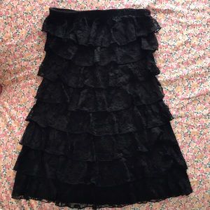 Express Black Strapless Lace Ruffle Tube Dress